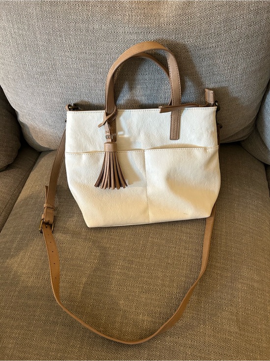 Sonoma Handbags - Sonoma White and Tan Crossbody Tote with Tassel